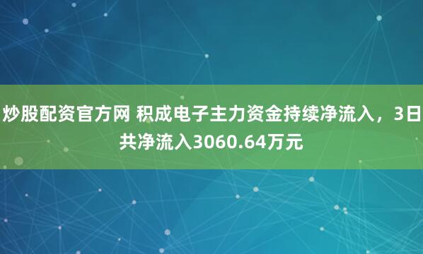 炒股配资官方网 积成电子主力资金持续净流入，3日共净流入3060.64万元